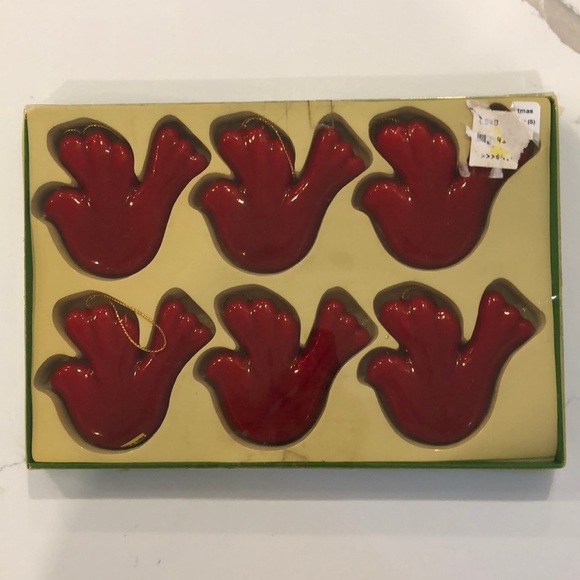 🎄Vintage red bird Christmas  tree ornaments set (6) still in box - Picture 1 of 5